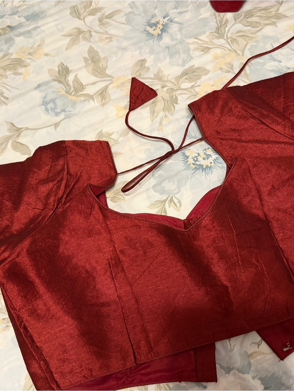 Silk-Look Red Blouse with Tie-Back medium size saree blouse